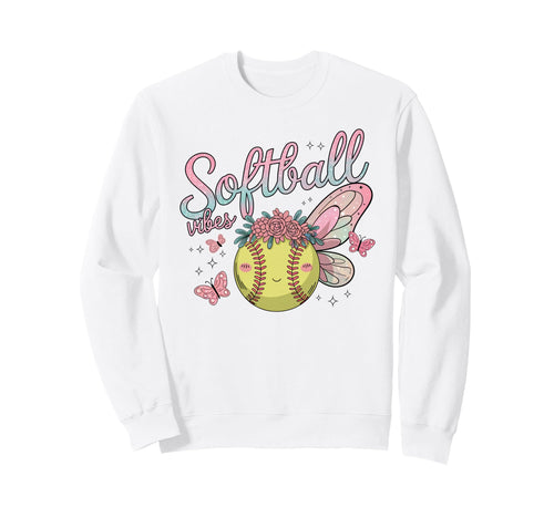 Softball Vibes Groovy Game Day Sweatshirt - Aesthetic Graphic Men Women - T-Shirt, Sweatshirt, Hoodie