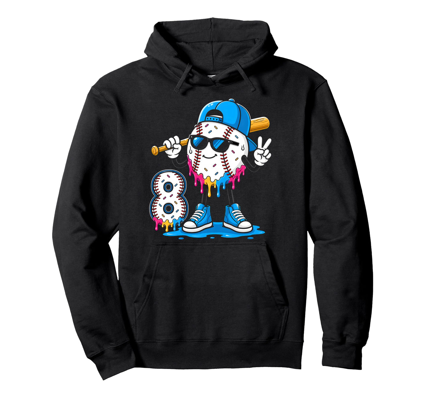 8Th Birthday Baseball Ice Cream Drip 8 Hoodie - Graphic Print Men Women - T-Shirt, Sweatshirt, Hoodie