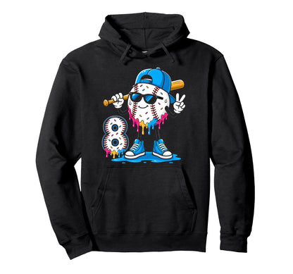 8Th Birthday Baseball Ice Cream Drip 8 Hoodie - Graphic Print Men Women - T-Shirt, Sweatshirt, Hoodie