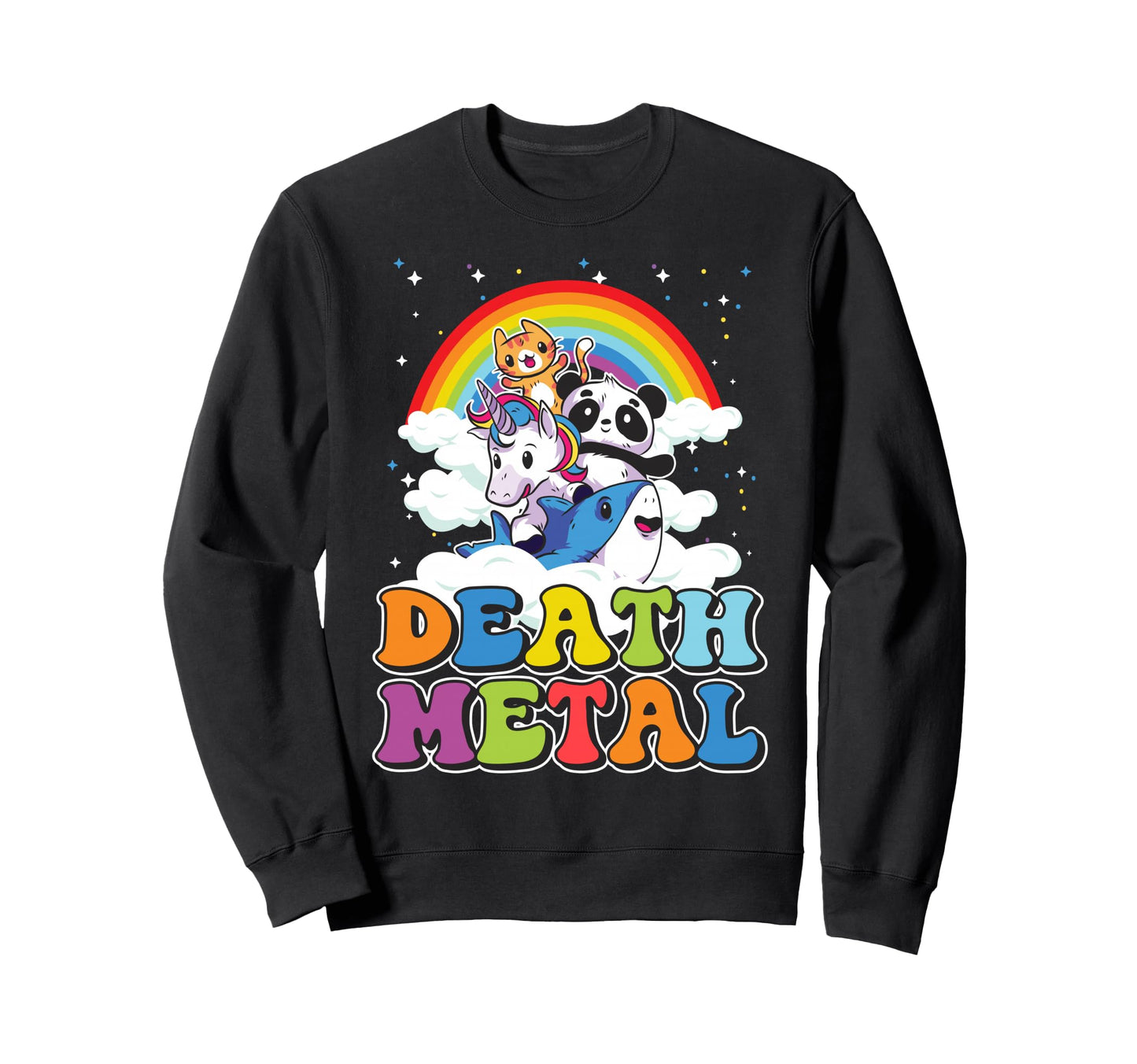 Death Metal Cat Rainbow Unicorn Sweatshirt - Unique Graphic Men Women - T-Shirt, Sweatshirt, Hoodie