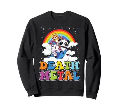 Death Metal Cat Rainbow Unicorn Sweatshirt - Unique Graphic Men Women - T-Shirt, Sweatshirt, Hoodie