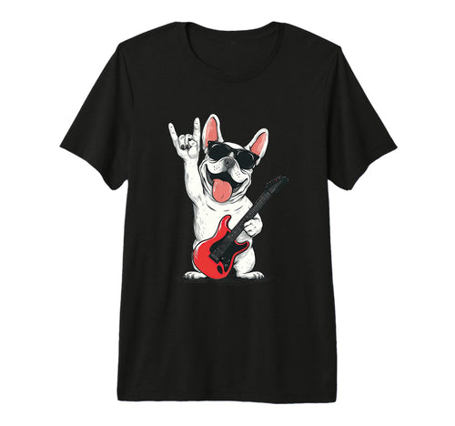 Funny French Bulldog Rock Music T-Shirt - Custom Art Print Men Women - T-Shirt, Sweatshirt, Hoodie