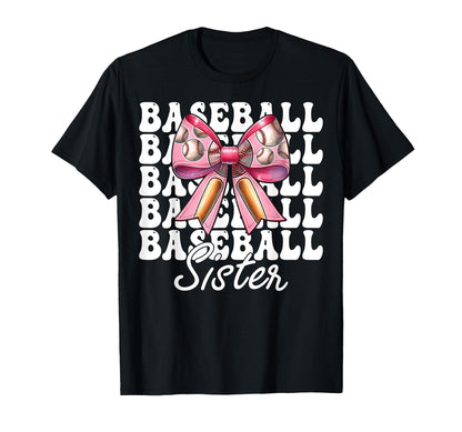 Baseball Sister Baseball Coquette Bow T-Shirt - Minimalist Print for Adults - T-Shirt, Sweatshirt, Hoodie