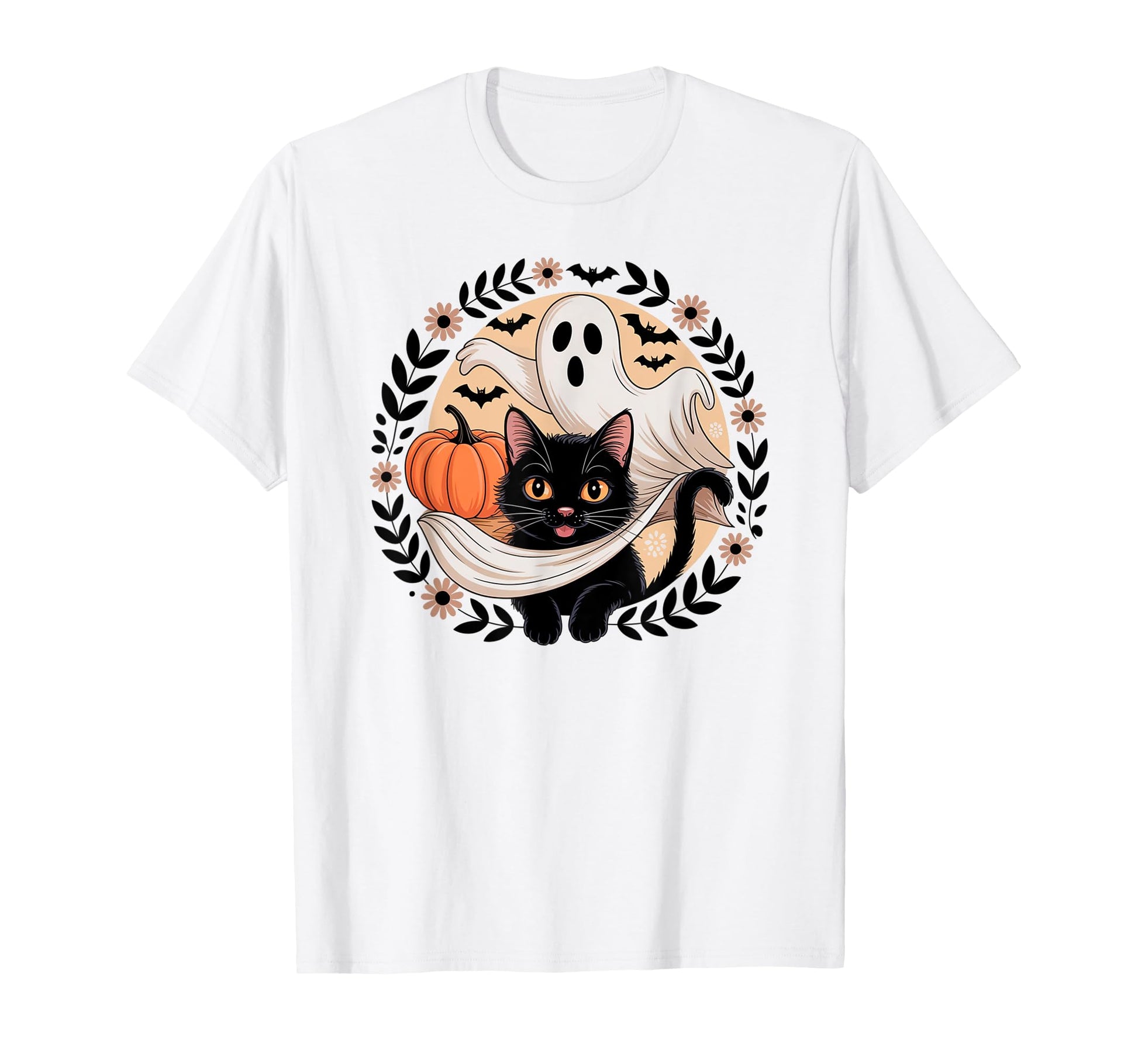Boho Halloween Cat Ghost Spooky Mama T-Shirt - Custom Art Print for Adults - T-Shirt, Sweatshirt, Hoodie