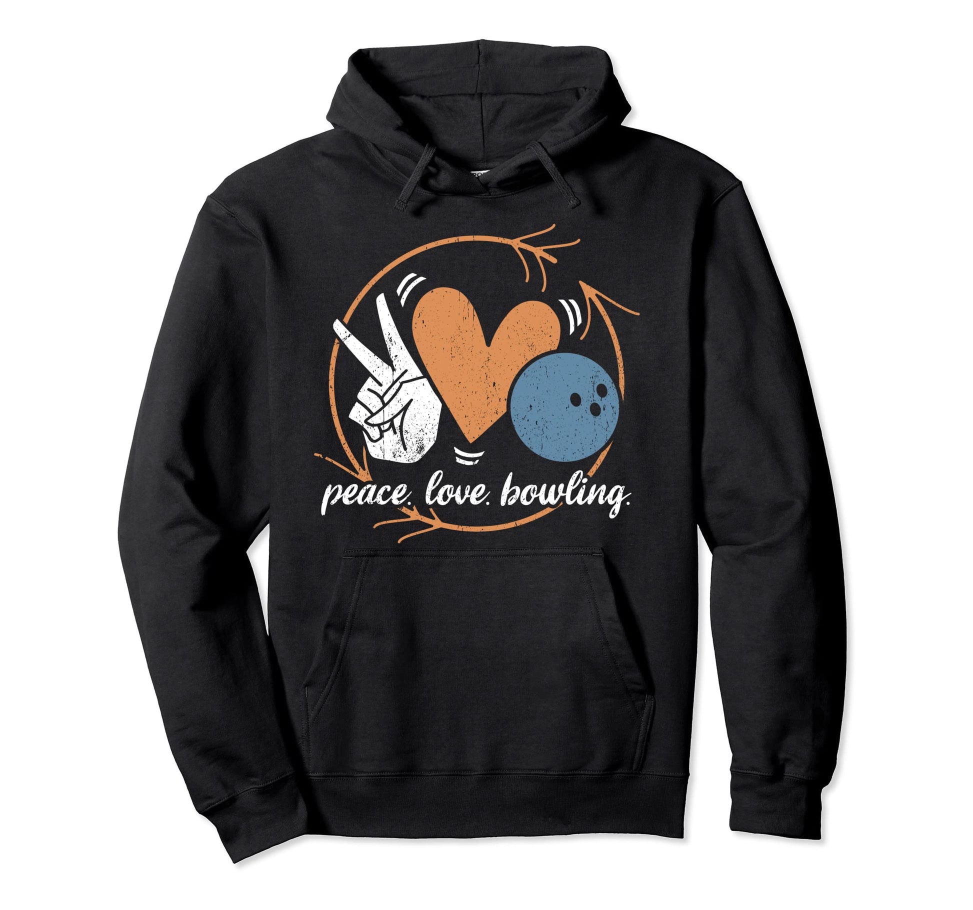Peace Love Bowling Entertainment Bowl Sports Hoodie - Graphic Print Unisex - T-Shirt, Sweatshirt, Hoodie