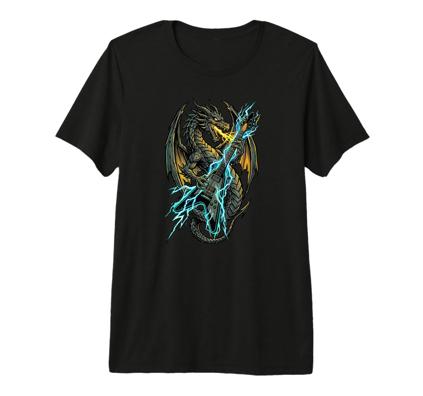 Dragon Playing Electric Guitar Rock And T-Shirt - Graphic Print Unisex - T-Shirt, Sweatshirt, Hoodie