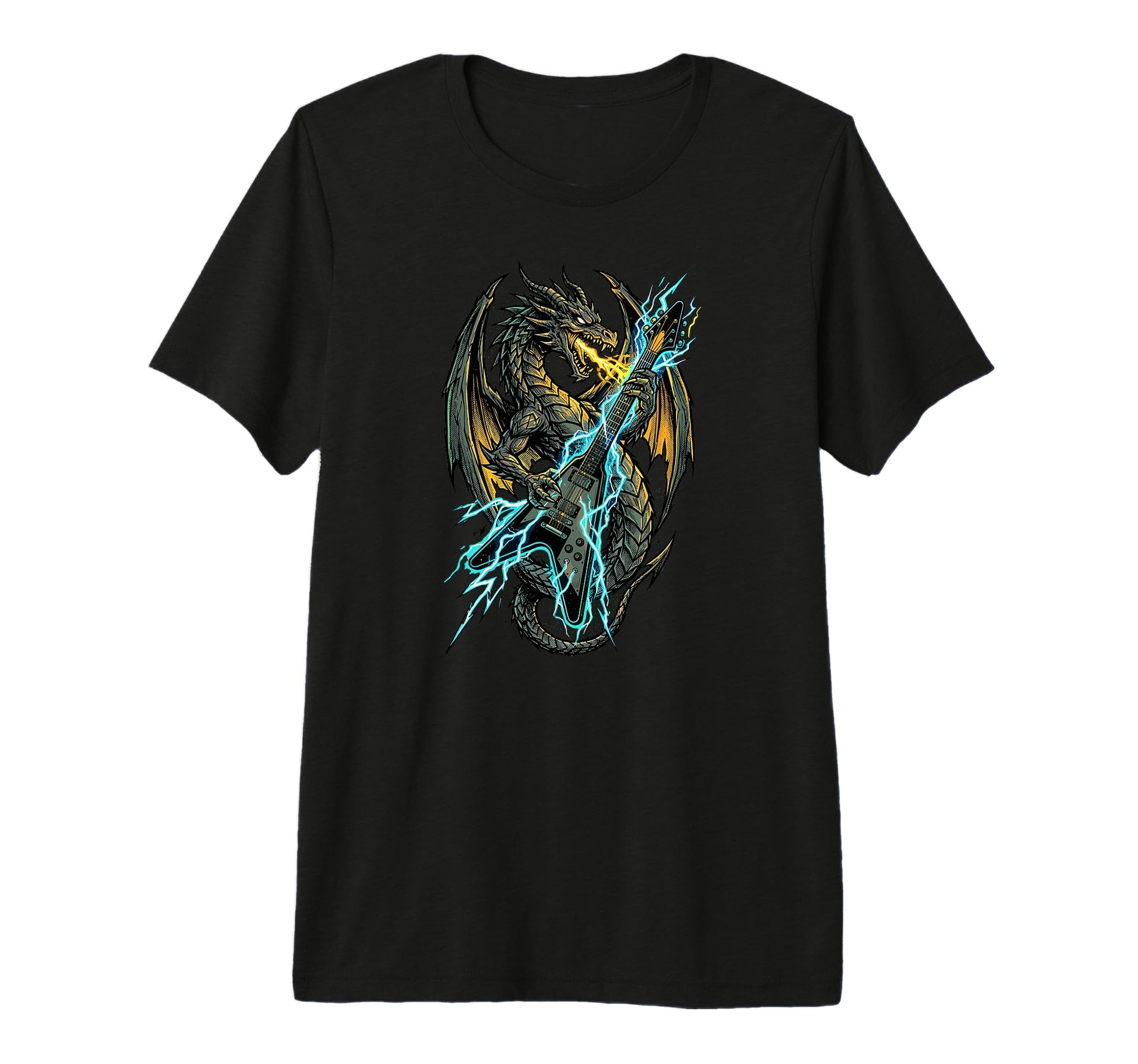 Dragon Playing Electric Guitar Rock And T-Shirt - Graphic Print Unisex - T-Shirt, Sweatshirt, Hoodie