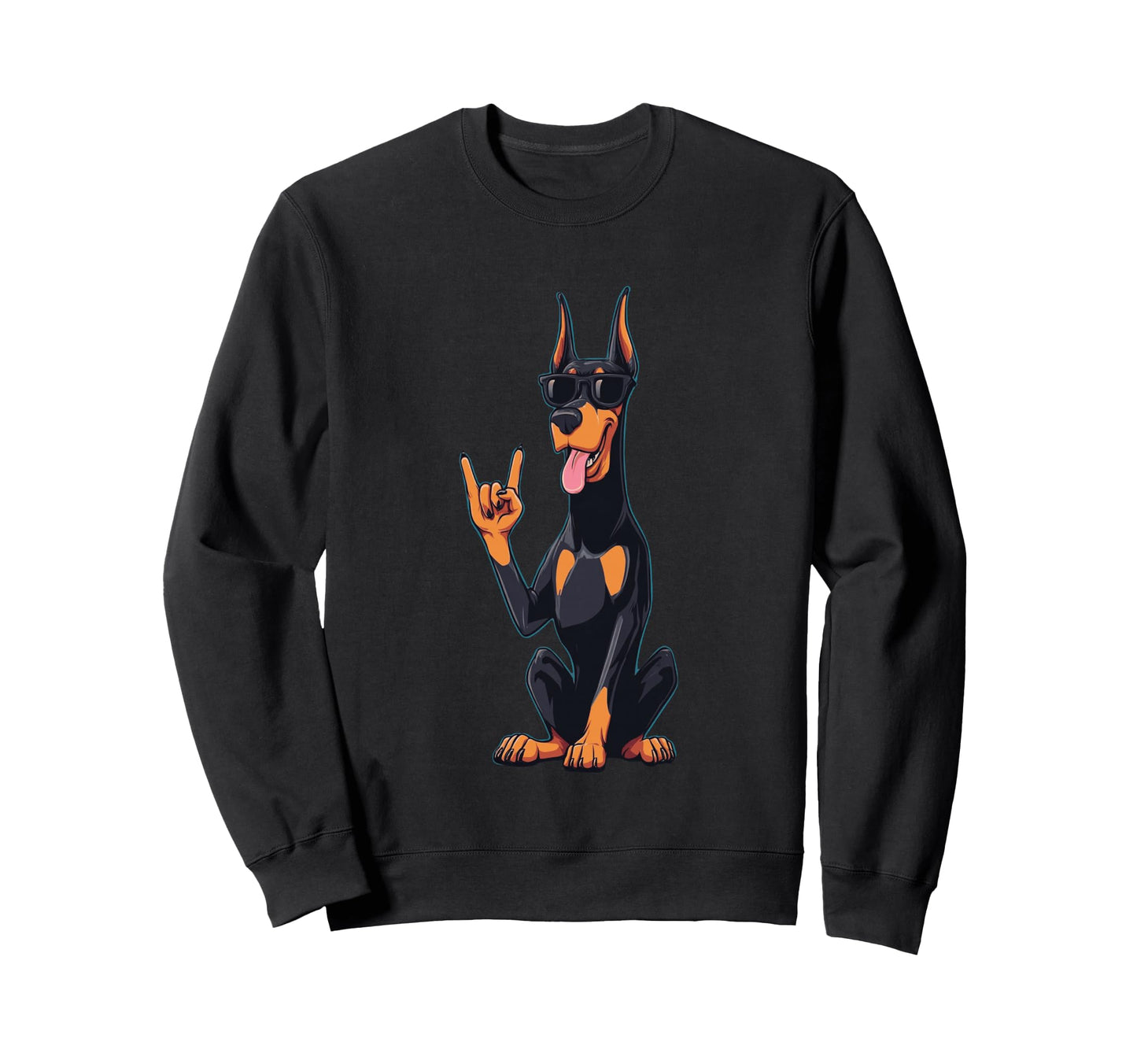 Doberman Pinscher Rock Hand Sign Punk Sweatshirt - Minimalist Print Unisex - T-Shirt, Sweatshirt, Hoodie