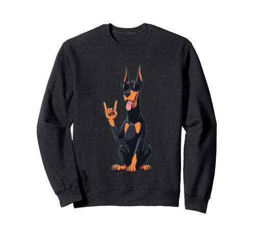 Doberman Pinscher Rock Hand Sign Punk Sweatshirt - Minimalist Print Unisex - T-Shirt, Sweatshirt, Hoodie