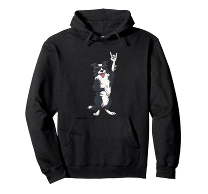 Border Collie Dog Rock And Roll Sunglasses Hoodie - Graphic Print Unisex - T-Shirt, Sweatshirt, Hoodie