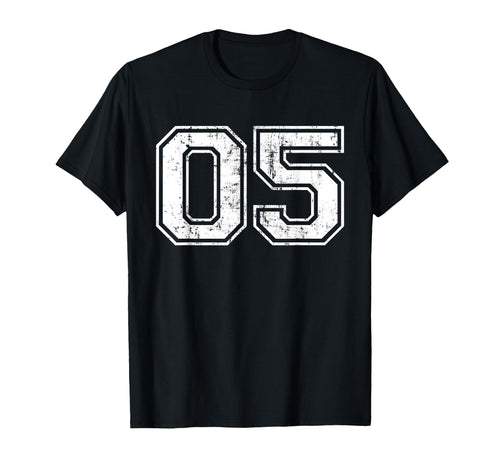 Number 05 Zero Five Varsity Distressed T-Shirt - Fun Novelty Design Unisex - T-Shirt, Sweatshirt, Hoodie