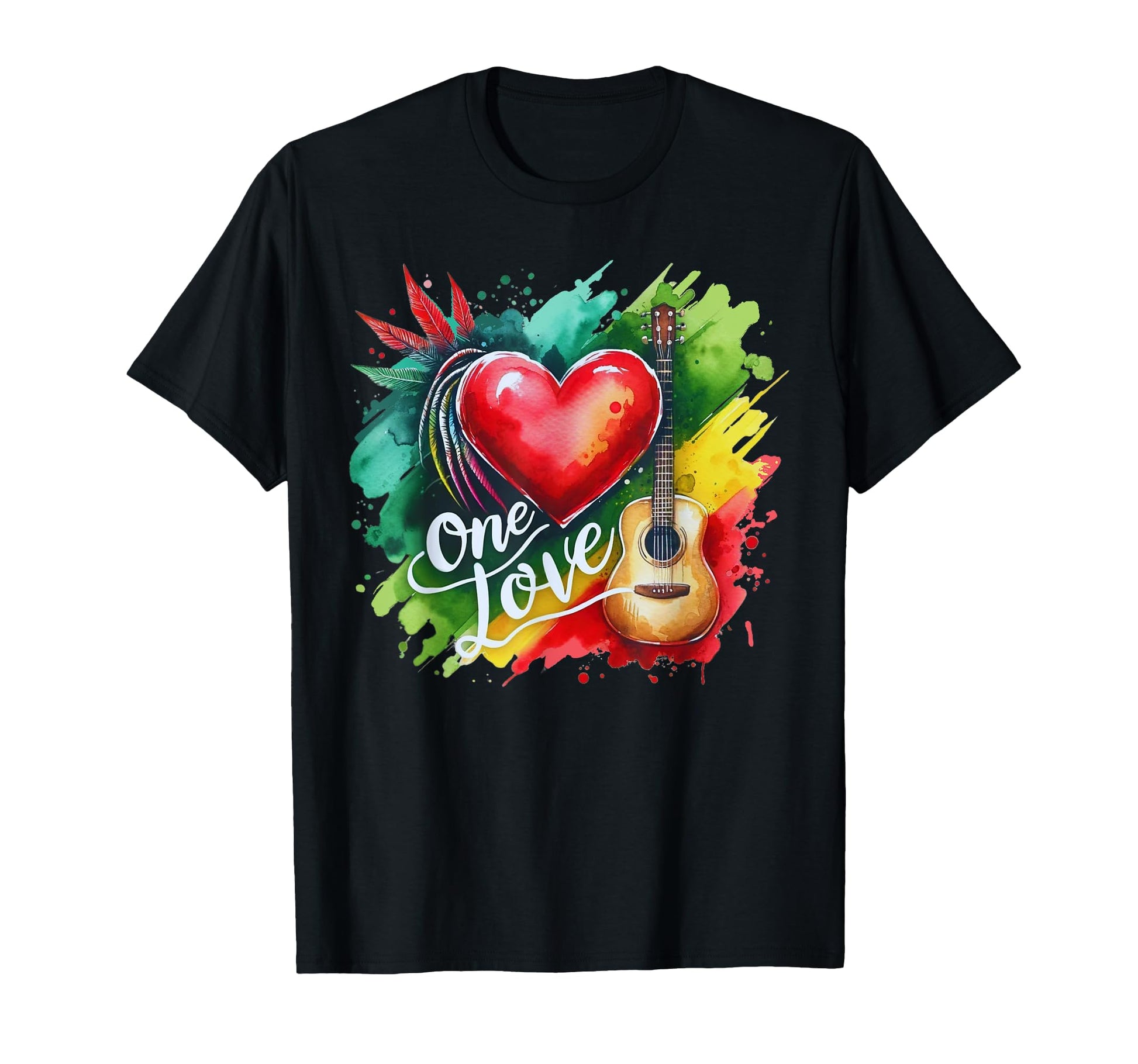 Reggae Heart Guitar One Rock Love T-Shirt - Graphic Print for Adults - T-Shirt, Sweatshirt, Hoodie
