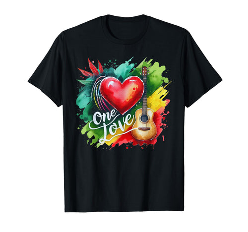 Reggae Heart Guitar One Rock Love T-Shirt - Graphic Print for Adults - T-Shirt, Sweatshirt, Hoodie