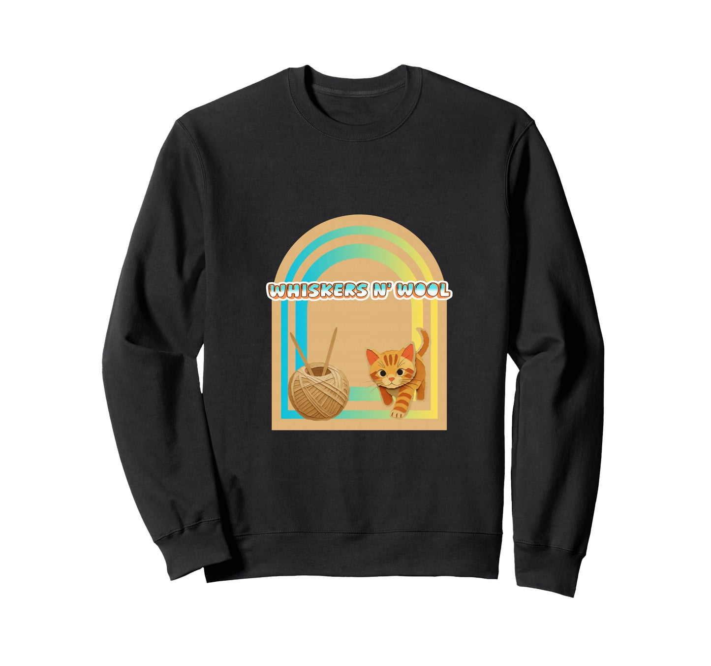 Whiskers N Wool Boho Yarn Cat Lover Sweatshirt - Trendy Graphic Unisex - T-Shirt, Sweatshirt, Hoodie