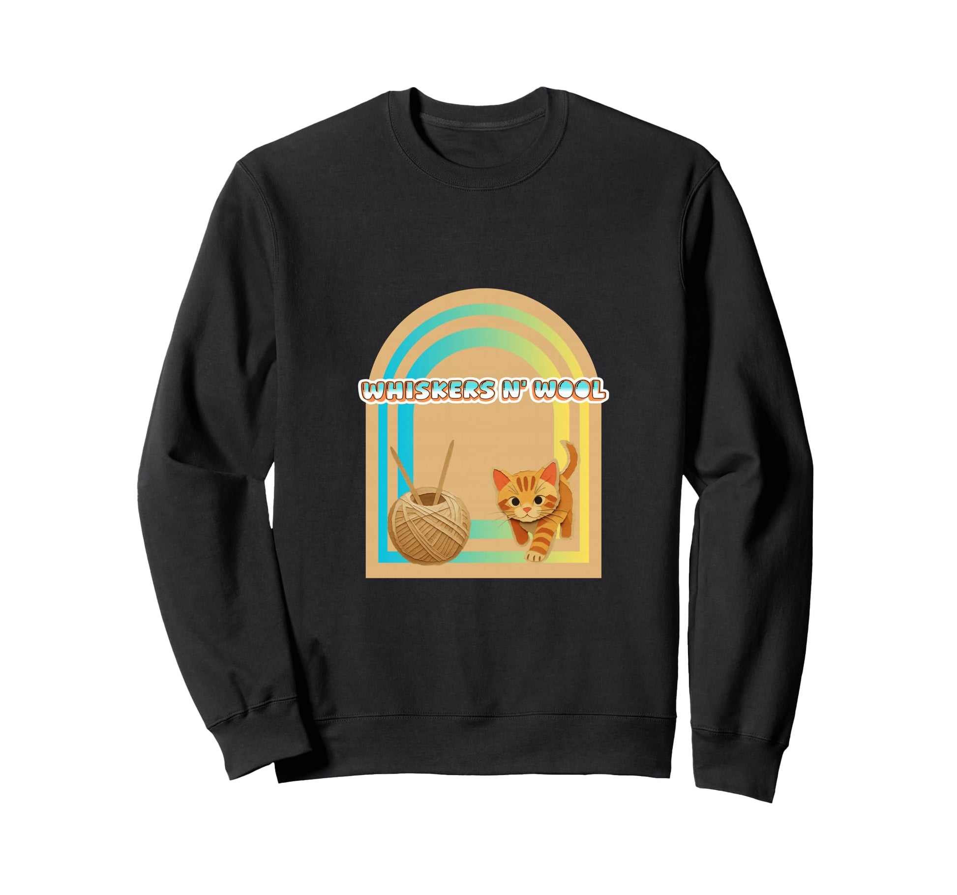 Whiskers N Wool Boho Yarn Cat Lover Sweatshirt - Trendy Graphic Unisex - T-Shirt, Sweatshirt, Hoodie