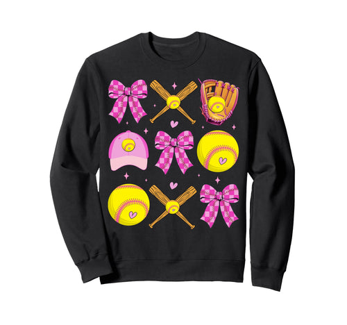 Checkered Mama Bow Softball Mom Game Sweatshirt - Aesthetic Graphic Unisex - T-Shirt, Sweatshirt, Hoodie