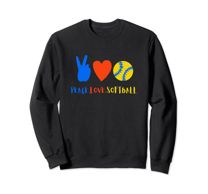Peace Love Softball Sweatshirt - Fun Novelty Design for Adults - T-Shirt, Sweatshirt, Hoodie
