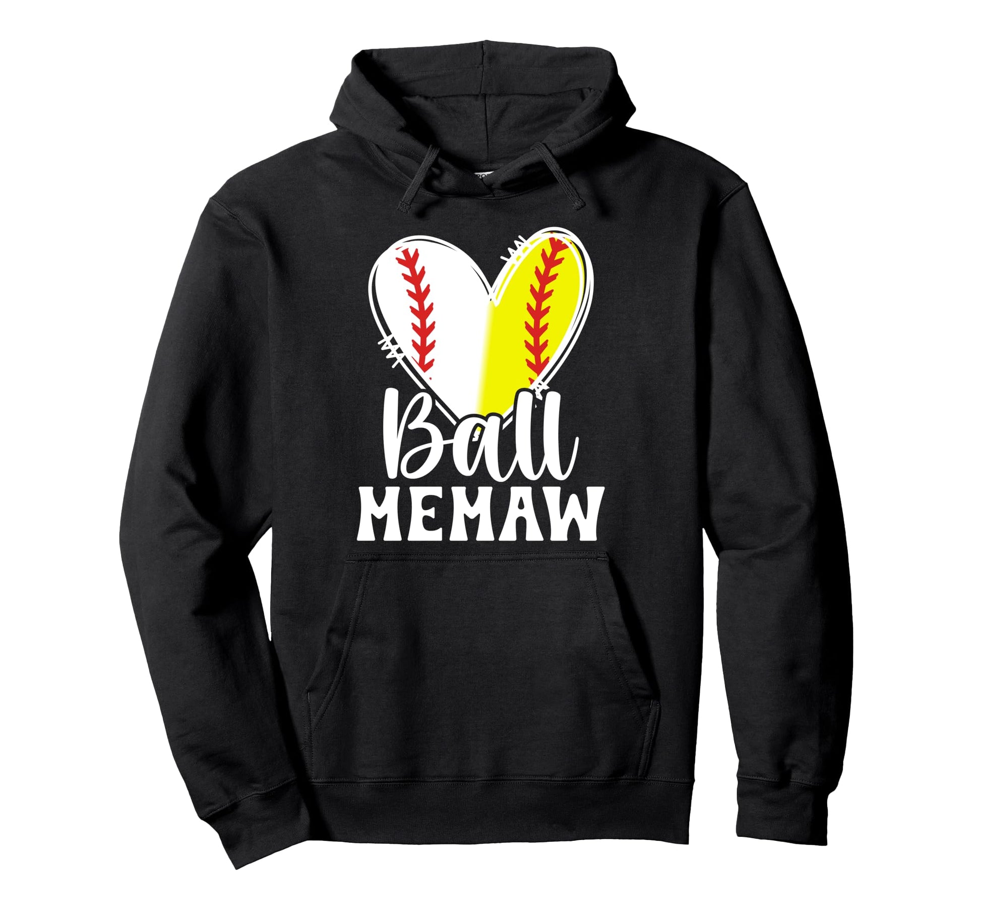 Ball Memaw Heart Baseball Softball Memaw Hoodie - Unique Graphic Men Women - T-Shirt, Sweatshirt, Hoodie