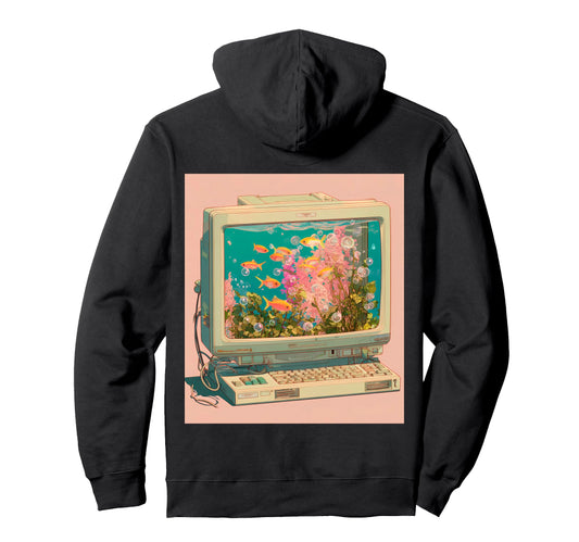 Y2K Computer Monitor Aquarium Goldfish Art Hoodie - Unique Graphic Unisex - T-Shirt, Sweatshirt, Hoodie