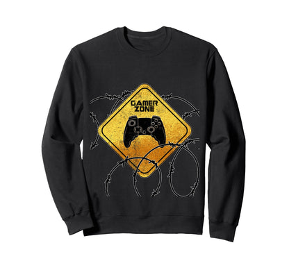 Gamer Zone Sign Funny Warning Video Sweatshirt - Graphic Print Men Women - T-Shirt, Sweatshirt, Hoodie