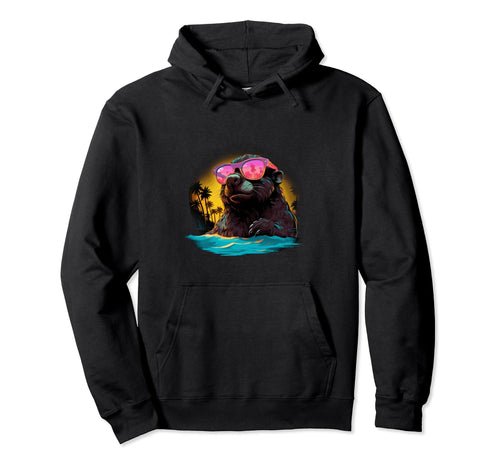 Funny Beaver Vaporwave Aesthetic Animal Hoodie - Unique Graphic Unisex - T-Shirt, Sweatshirt, Hoodie