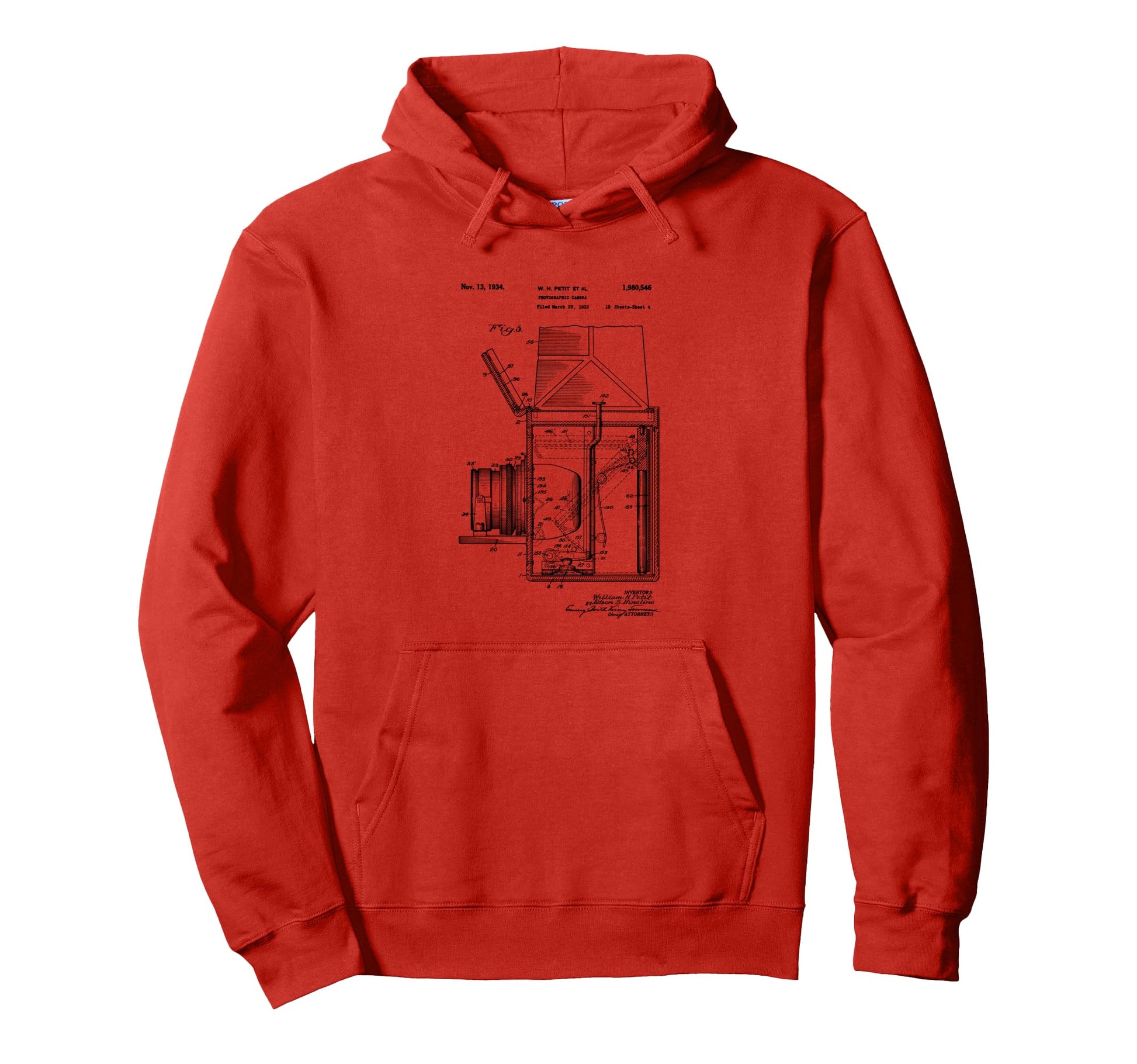 Camera Photographic Patent 1934 Drawing Hoodie - Fun Novelty Design Unisex - T-Shirt, Sweatshirt, Hoodie