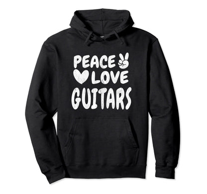 Peace Love Guitars Groovy 60S 70S Hippie Hoodie - Minimalist Print Unisex - T-Shirt, Sweatshirt, Hoodie
