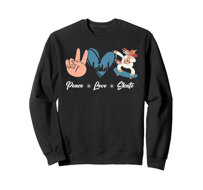 Skateboard Skater Heart Unicorn Peace Sweatshirt - Minimalist Print Unisex - T-Shirt, Sweatshirt, Hoodie