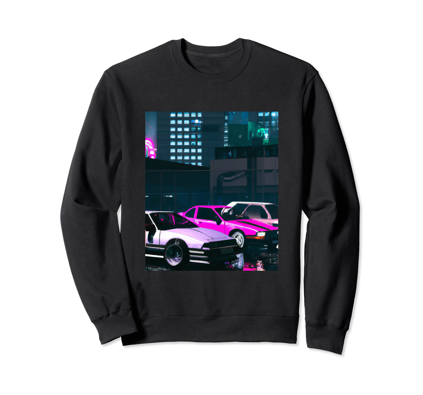 Vaporwave Car Synthwave City Sweatshirt - Fun Novelty Design for Adults - T-Shirt, Sweatshirt, Hoodie