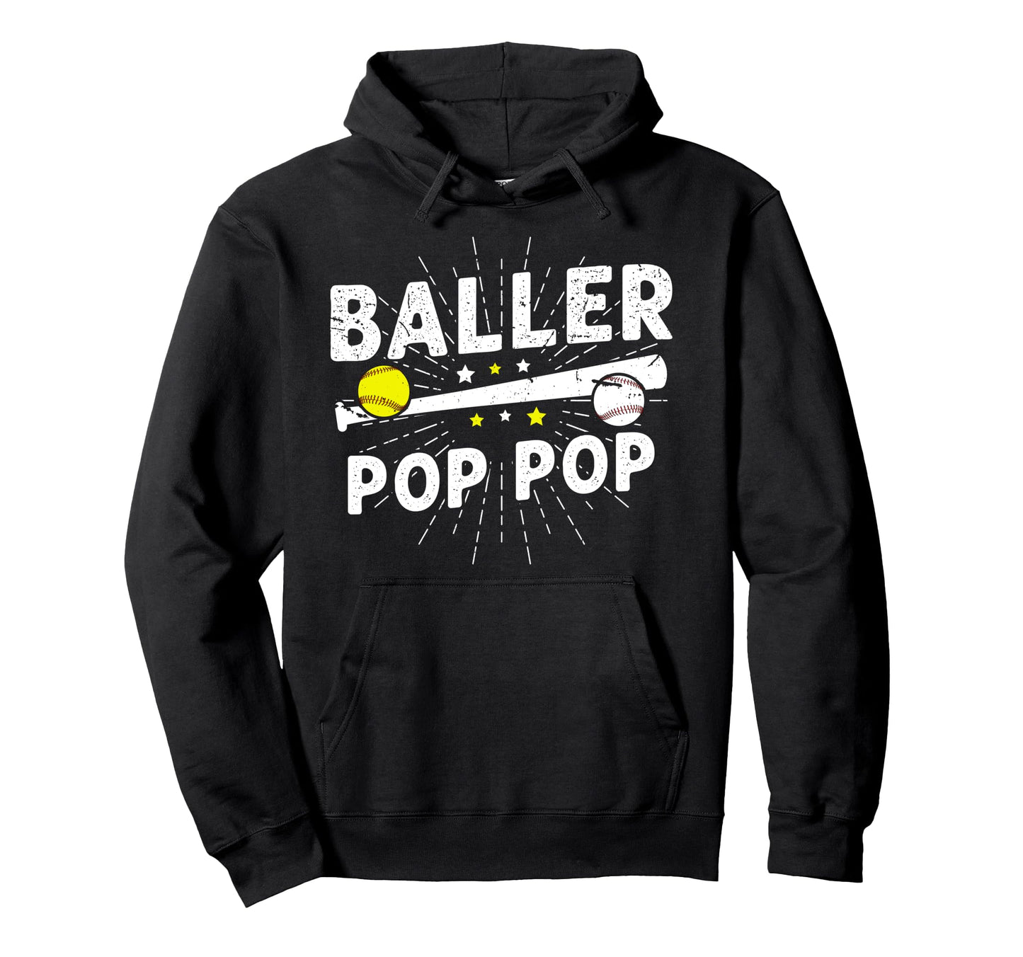 Baller Pop Pop Proud Softball Baseball Pop Hoodie - Graphic Print Unisex - T-Shirt, Sweatshirt, Hoodie