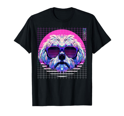 Maltese Sunglasses Dog Vaporwave T-Shirt - Minimalist Print Men Women - T-Shirt, Sweatshirt, Hoodie
