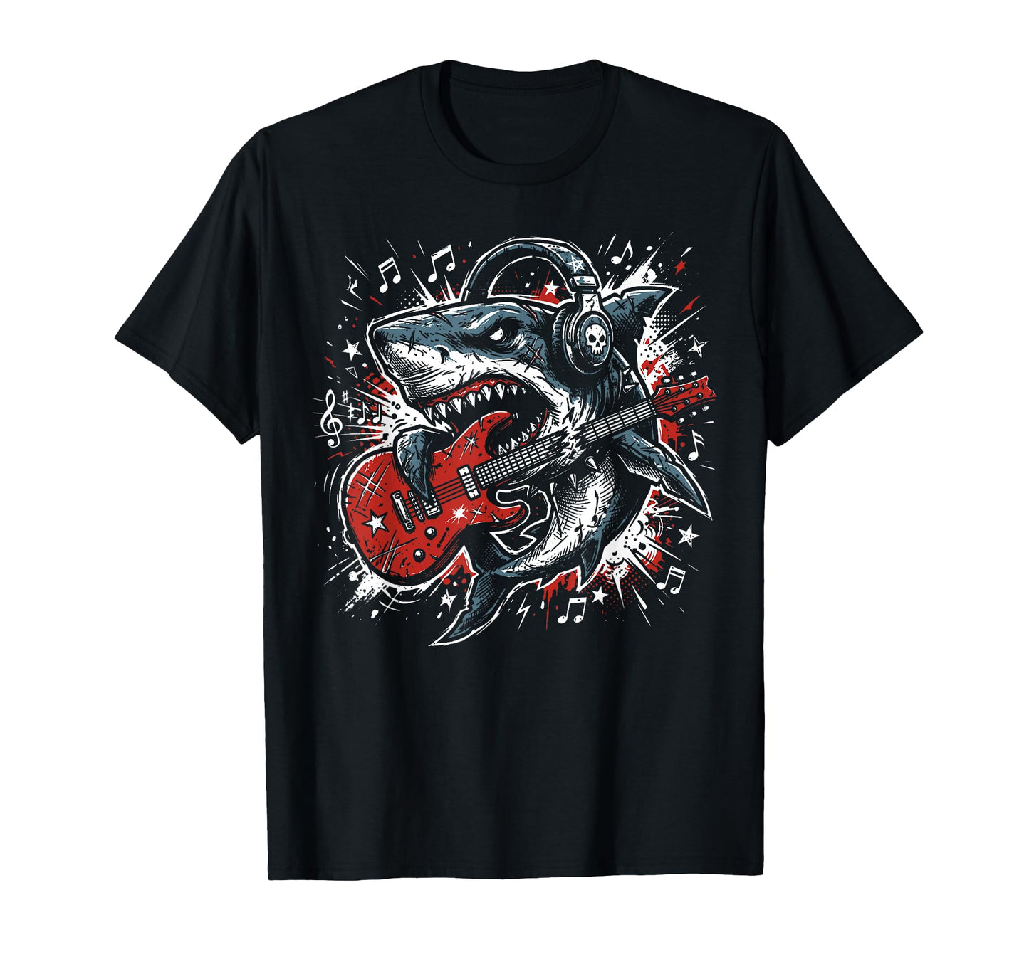 Shark Playing Guitar Rock Band Guitarist T-Shirt - Streetwear Style Unisex - T-Shirt, Sweatshirt, Hoodie
