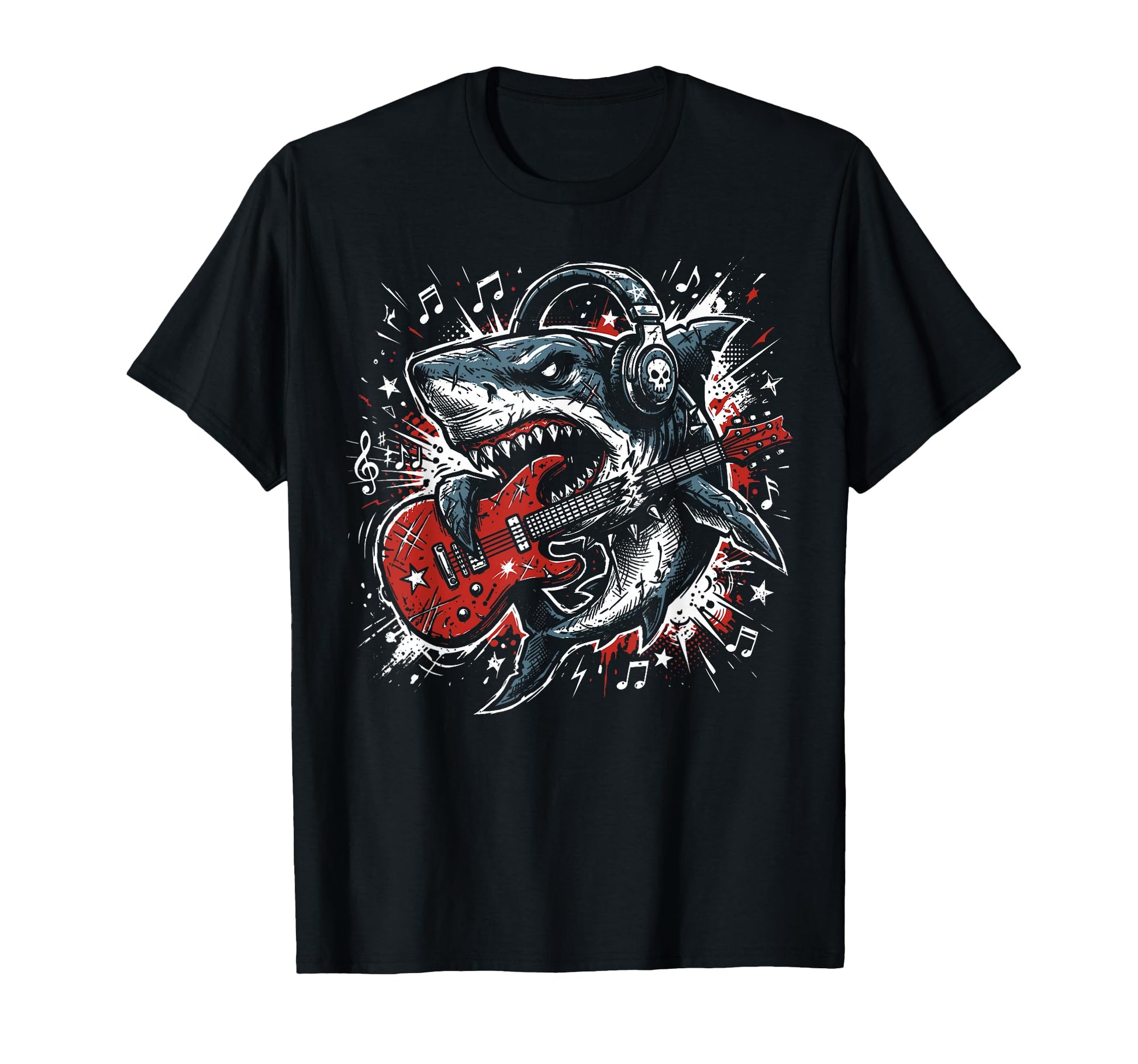 Shark Playing Guitar Rock Band Guitarist T-Shirt - Streetwear Style Unisex - T-Shirt, Sweatshirt, Hoodie