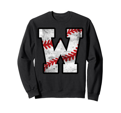 Distressed Baseball Letter W Sweatshirt - Minimalist Print Men Women - T-Shirt, Sweatshirt, Hoodie