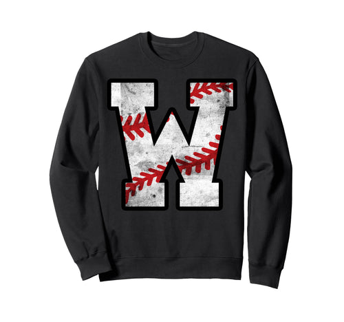 Distressed Baseball Letter W Sweatshirt - Minimalist Print Men Women - T-Shirt, Sweatshirt, Hoodie