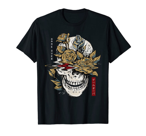 Edgy Skull And Flowers Game Over T-Shirt - Minimalist Print for Adults - T-Shirt, Sweatshirt, Hoodie