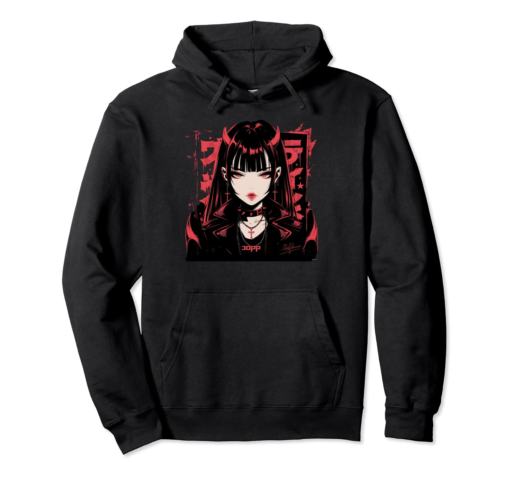 Goth Grunge Demon Anime Waifu Horror Alt Hoodie - Graphic Print for Adults - T-Shirt, Sweatshirt, Hoodie
