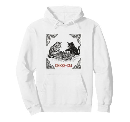 Chess Cat Funny Strategic Board Game Hoodie - Minimalist Print for Adults - T-Shirt, Sweatshirt, Hoodie