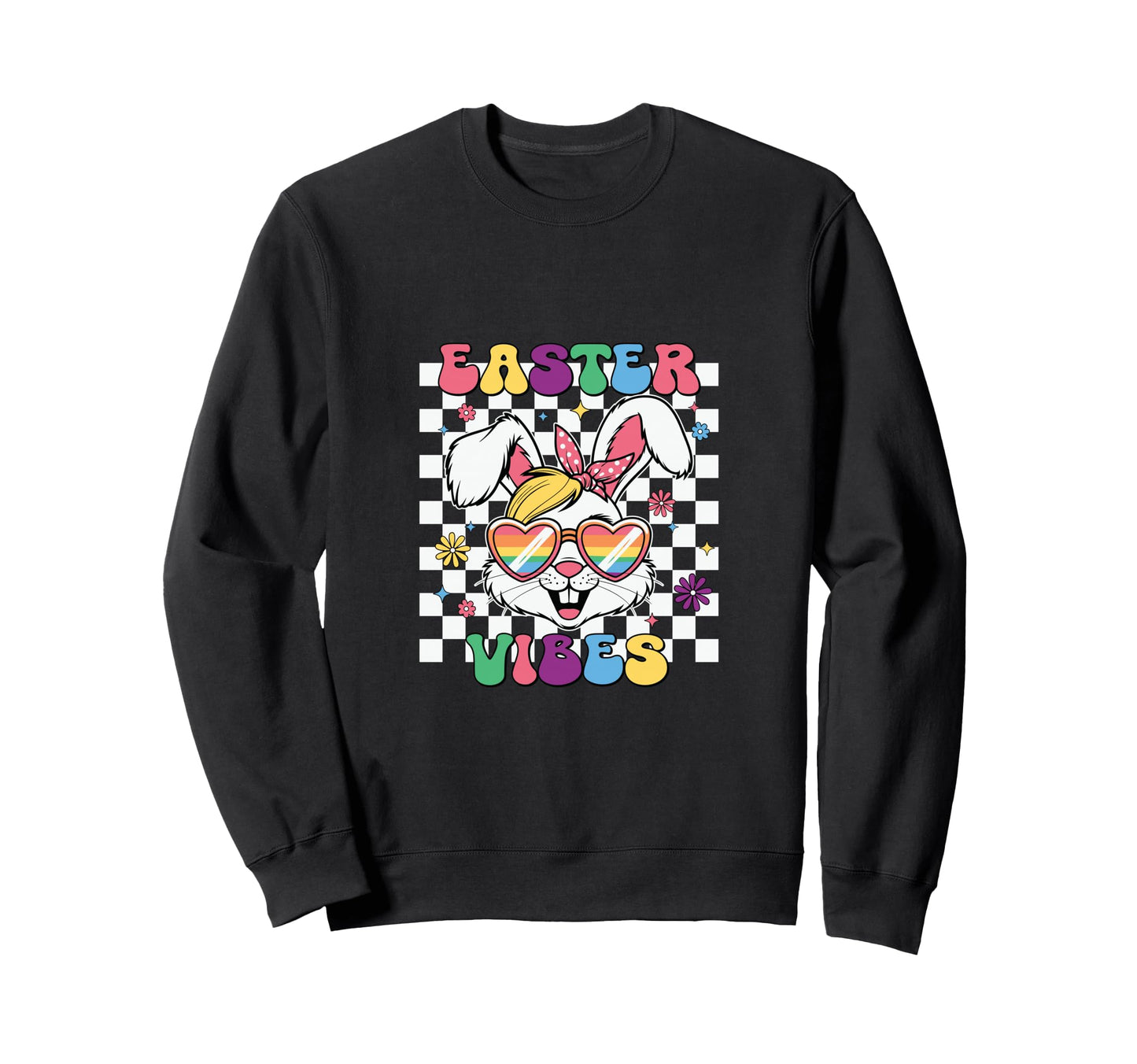 Easter Vibes Bunny Rainbow Hearts Sweatshirt - Minimalist Print for Adults - T-Shirt, Sweatshirt, Hoodie