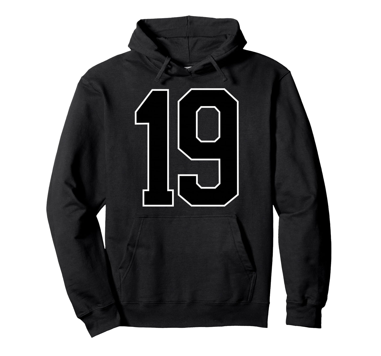 Black Sports Team Number 19 Fan Hoodie - Fun Novelty Design for Adults - T-Shirt, Sweatshirt, Hoodie