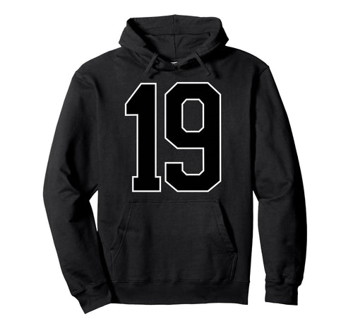Black Sports Team Number 19 Fan Hoodie - Fun Novelty Design for Adults - T-Shirt, Sweatshirt, Hoodie