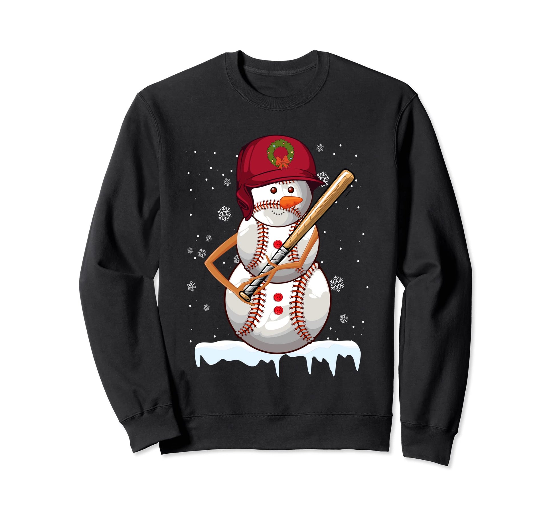 Baseball Snowman Ball Snow Holiday Sweatshirt - Graphic Print for Adults - T-Shirt, Sweatshirt, Hoodie