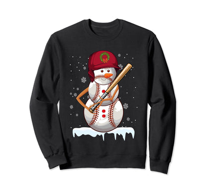 Baseball Snowman Ball Snow Holiday Sweatshirt - Graphic Print for Adults - T-Shirt, Sweatshirt, Hoodie