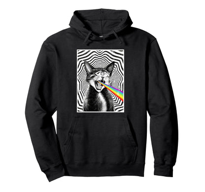 Trippy Cat Spiral Hypnotic Rainbow Black Hoodie - Unique Graphic Unisex - T-Shirt, Sweatshirt, Hoodie