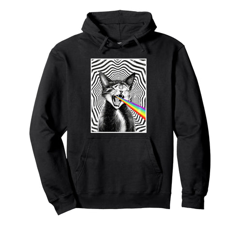 Trippy Cat Spiral Hypnotic Rainbow Black Hoodie - Unique Graphic Unisex - T-Shirt, Sweatshirt, Hoodie