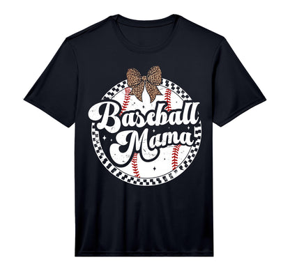Baseball Mom Leopard Bow Checkered Mama T-Shirt - Novelty Apparel Unisex - T-Shirt, Sweatshirt, Hoodie