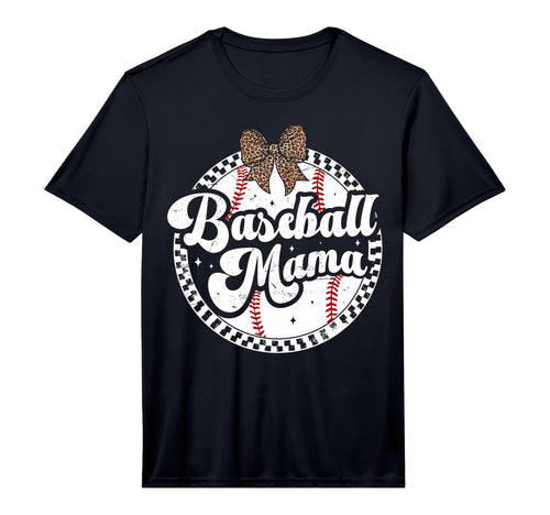 Baseball Mom Leopard Bow Checkered Mama T-Shirt - Novelty Apparel Unisex - T-Shirt, Sweatshirt, Hoodie