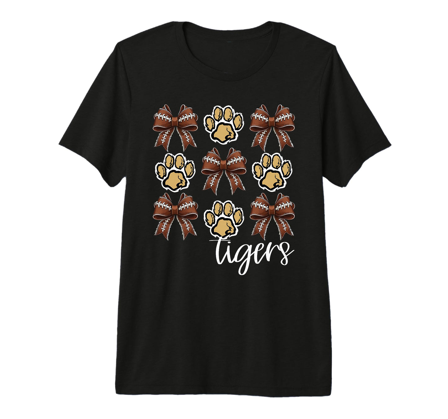 Tigers Football Mom Coquette Bows T-Shirt - Custom Art Print for Adults - T-Shirt, Sweatshirt, Hoodie