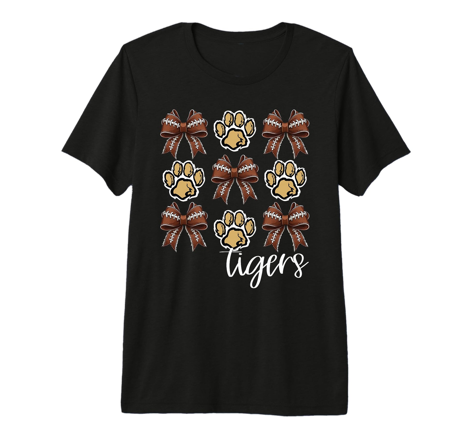 Tigers Football Mom Coquette Bows T-Shirt - Custom Art Print for Adults - T-Shirt, Sweatshirt, Hoodie