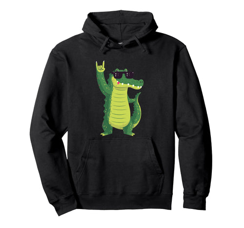 Funny Alligator Rock Cartoon Crocodile Hoodie - Unique Graphic Men Women - T-Shirt, Sweatshirt, Hoodie